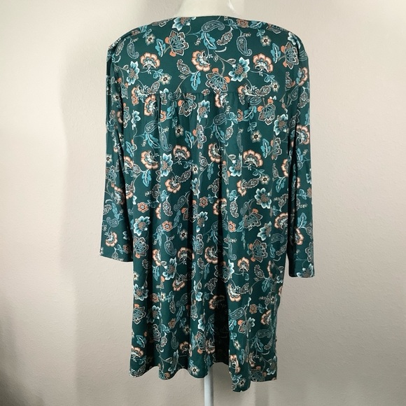 J JILL Wearever Jersey Knit Tunic Dark Green Floral Top 3/4 Sleeve Travel Work L - Picture 15 of 16